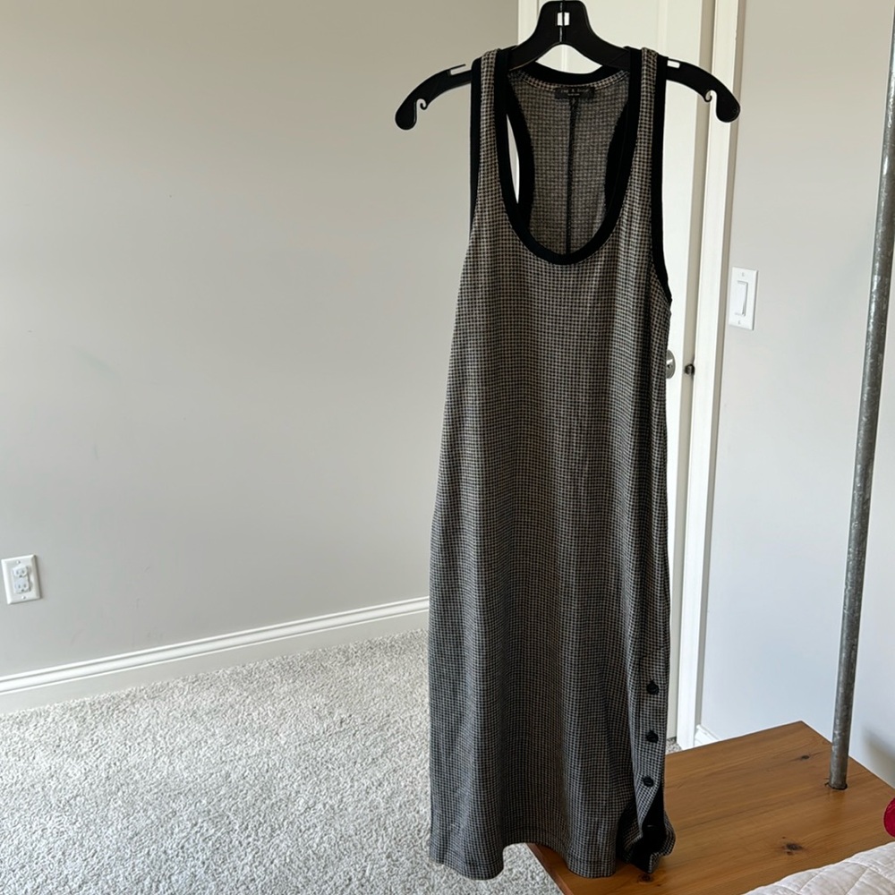 Rag & Bone houndstooth racer back maxi dress.